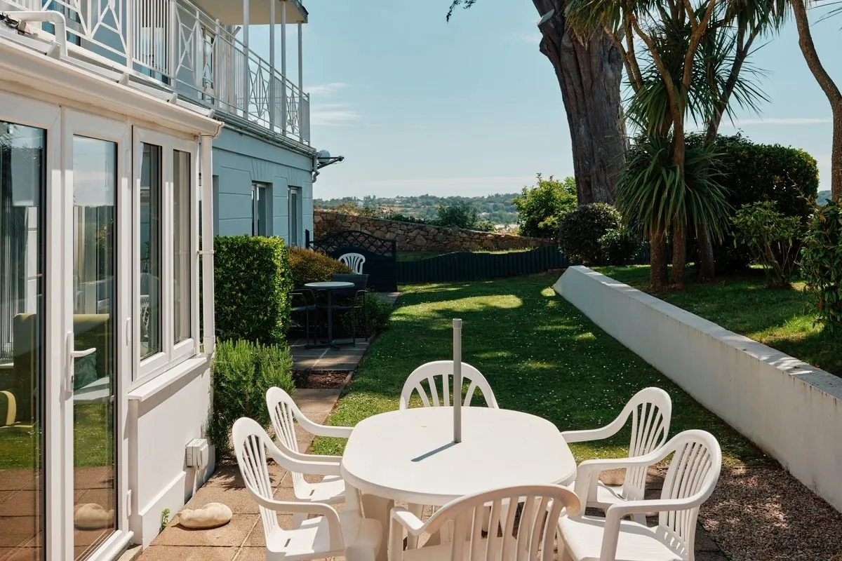 The garden terrace at Pinewood Care Home